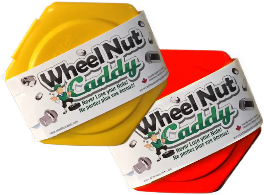 Yellow and red wheel nut caddies